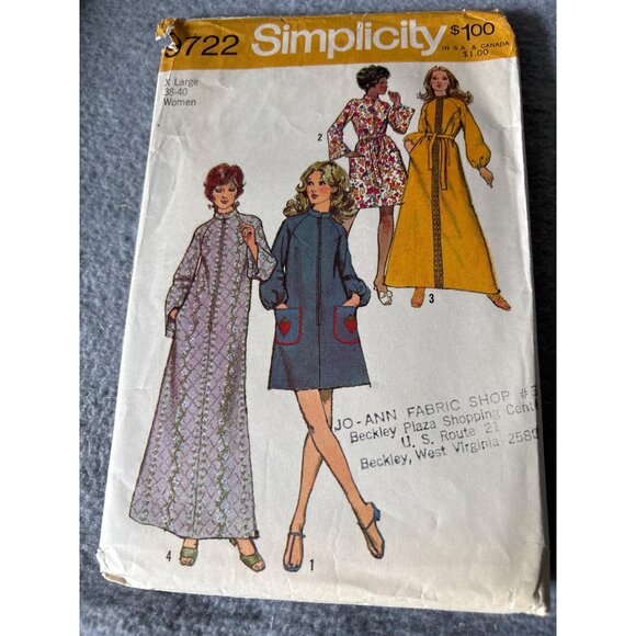 Simplicity 7222 Sewing Pattern Womens Robe in 2 Lengths Size X-Large 38-40 Vinta - Picture 1 of 5